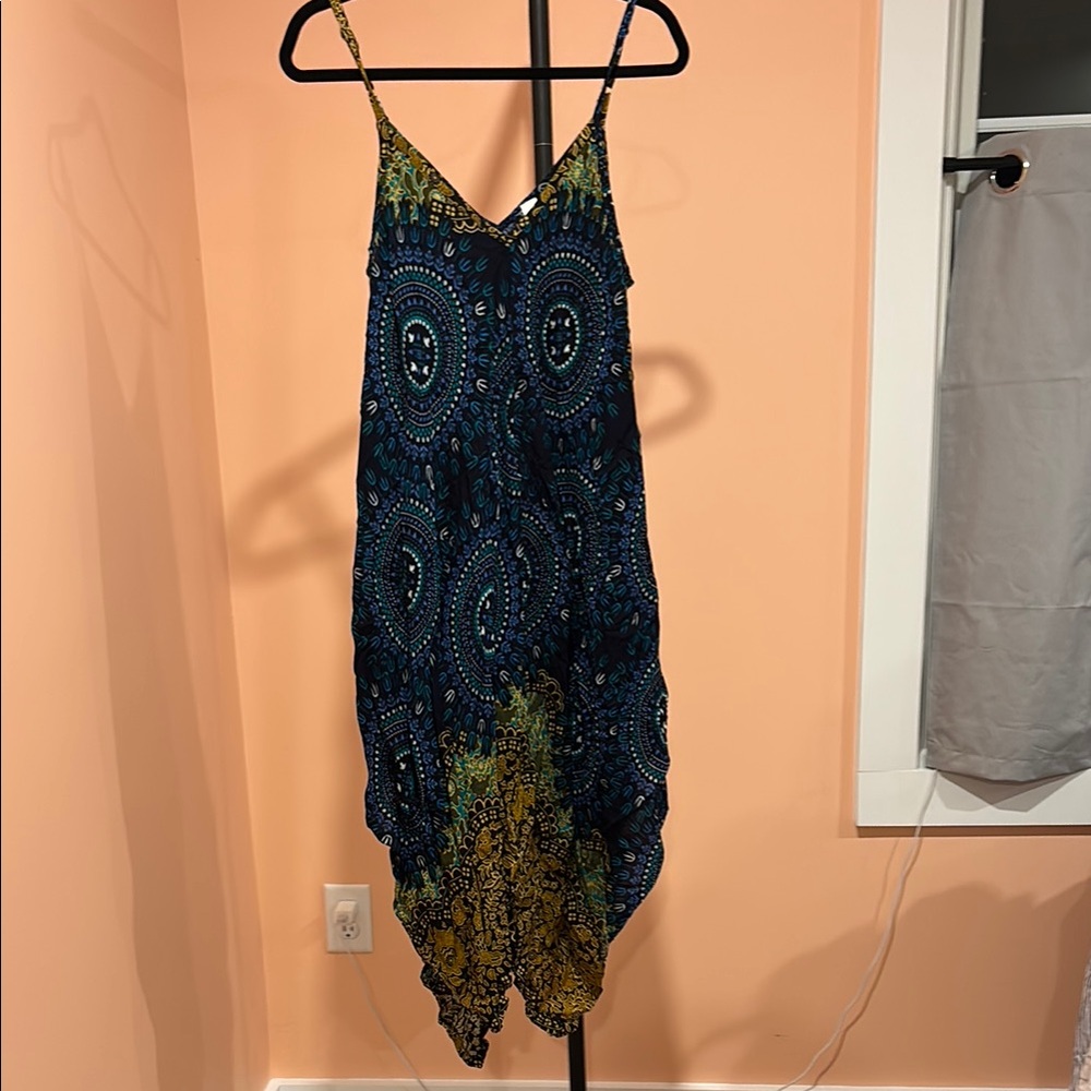 Bohemian Blue and Yellow Maxi Dress